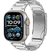 ZABUDUO Upgraded Titanium Band Replacement Compatible with Apple Watch Band Ultra 3 Ultra 2/Ultra 49mm,iWatch Series 11/10 46mm,9/8/7 45mm,SE3/SE2/SE/6/5/4 44mm,3/2/1 42mm, Titanium Watch Band, Silver