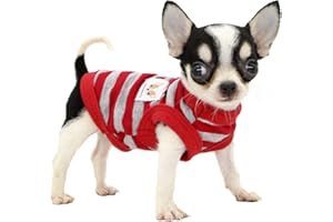 LOPHIPETS 100% Cotton Striped Dog Shirts for Small Dogs Chihuahua Puppy Clothes Tank Vest-Red and Gray Strips/XXS
