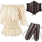 Sureio Women Pirate Costume Medieval Pirate Outfit Renaissance Blouse Tops Corset Waist Belt Wristband for Carnival Party