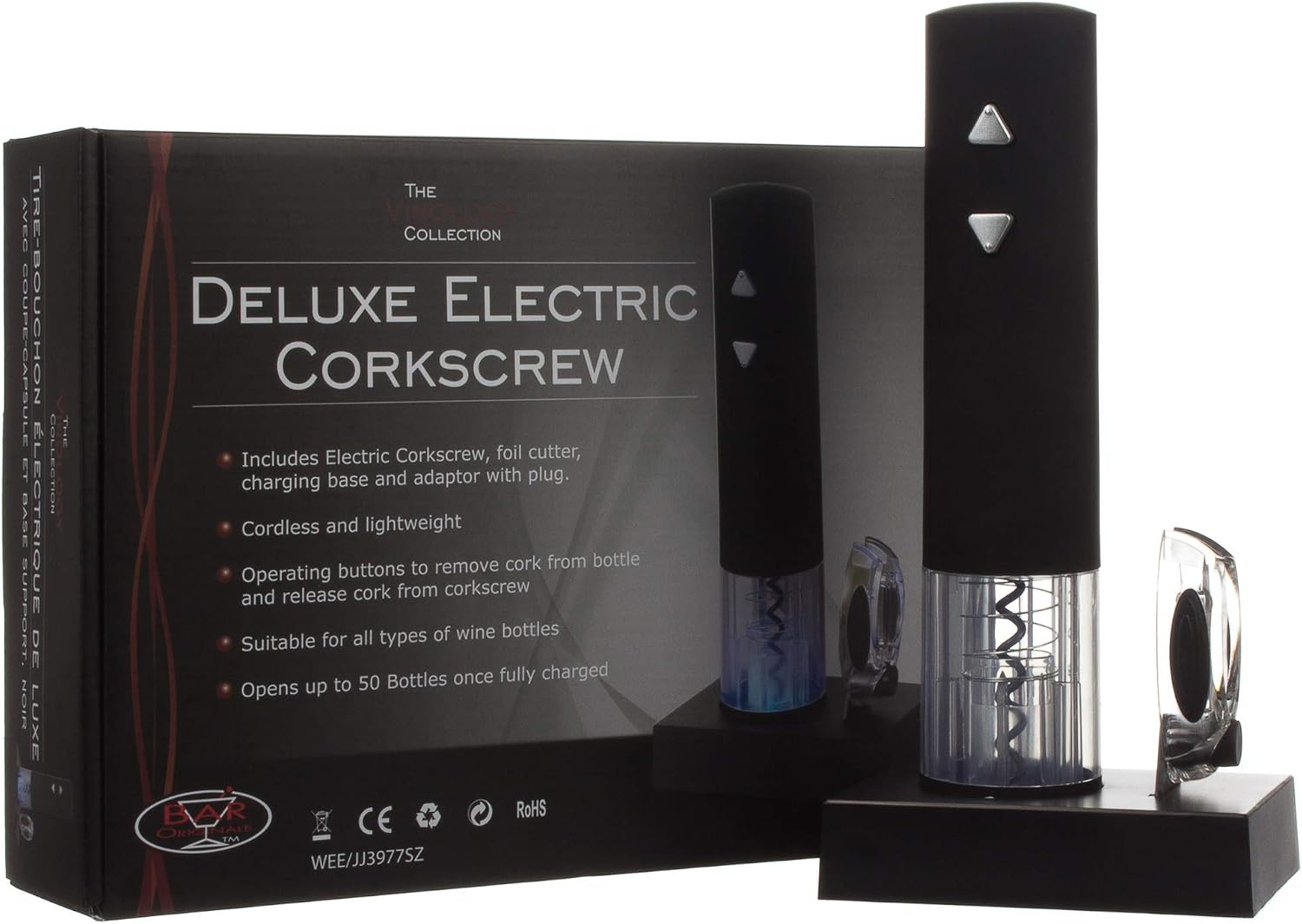 Vinology Deluxe Electric Corkscrew, Black - Image 3
