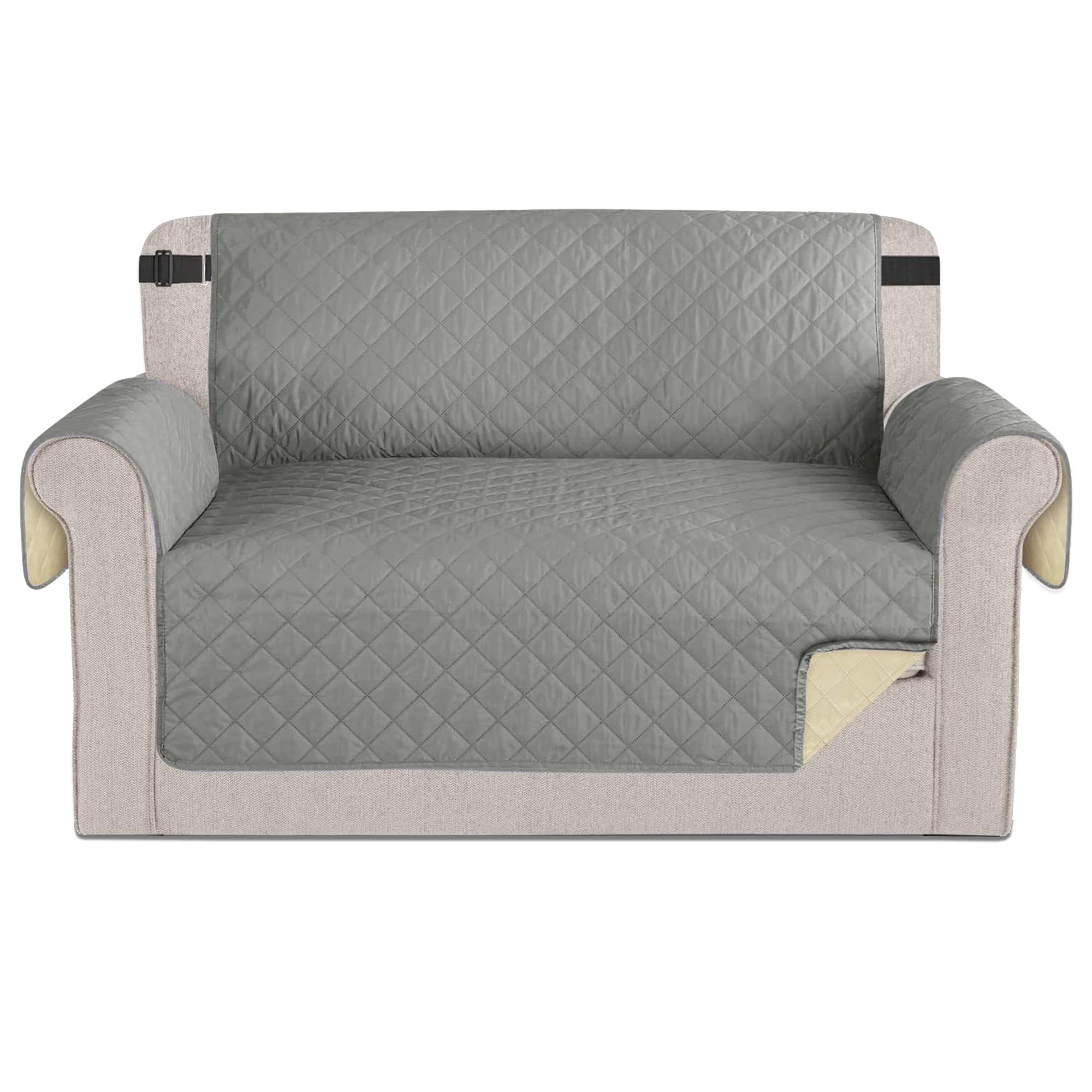 Time to Sparkle 1Pack Sofa Cover 2 seater Sofa Slipcover Reversible Sofa Cover Water Resistant Couch Cover with Foam Sticks Elastic Straps Furniture Protector for Kids, Dogs, Pets - Light Grey