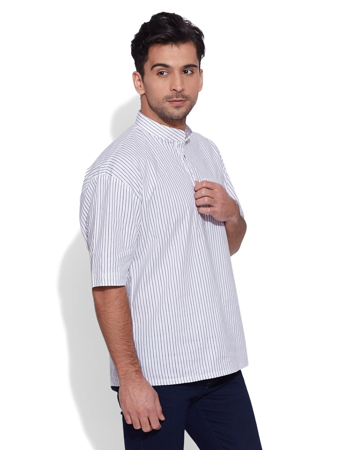 very me men's designer ivory pure cotton printed short kurta