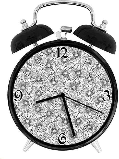 Amazon Co Jp モノクロームデザインの重ね合わせガーベラの花びら手描きイラストメタルフレーム つや消し仕上げ 直径9 5 Cm ホーム キッチン