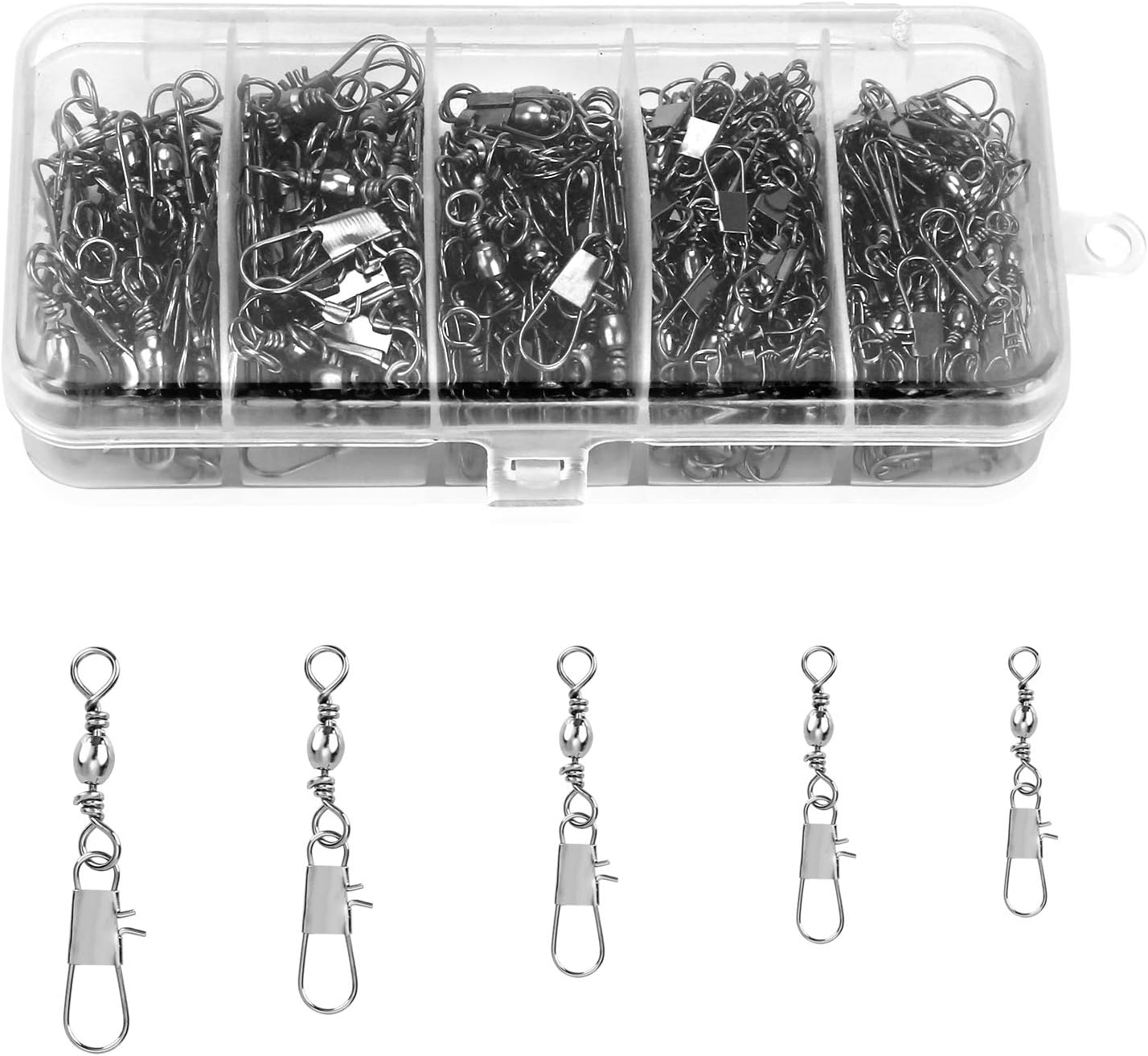 200PCS Fishing Rolling Ball Bearing Barrel Swivel with Safety Snap Connector Fishing Accessories #2#4#6#8#10 Snap B
