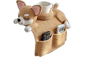 Crochet Dog Sofa Storage Box Organizer, Crochets Armchair Holder, Cute Dog Shape Handmade No-Slip Sofa Armrest Organizers for