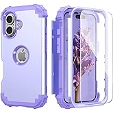 IDweel for iPhone 16 Plus Case with Screen Protector, 3 in 1 Shockproof Slim Fit Hybrid Heavy Duty Hard PC Cover Soft Silicone Bumper Full Body Anti-Fingerprint Case, Purple