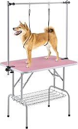 Yaheetech 91cm Pet Grooming Table Adjustable Height with Storage Pink 164cm High