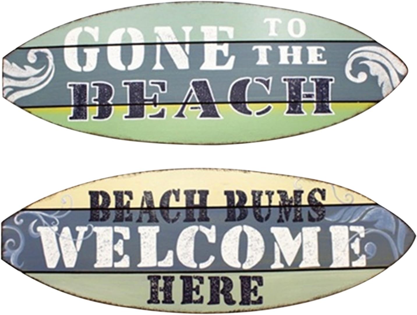 Beach Bums Welcome Gone to Beach Surfboard Shape Wood Wall Sign Plaques Set of 2