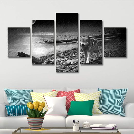 Marco 5 Cuadros De Lienzo Blanco Y Negro Arte Animal Pared Arte