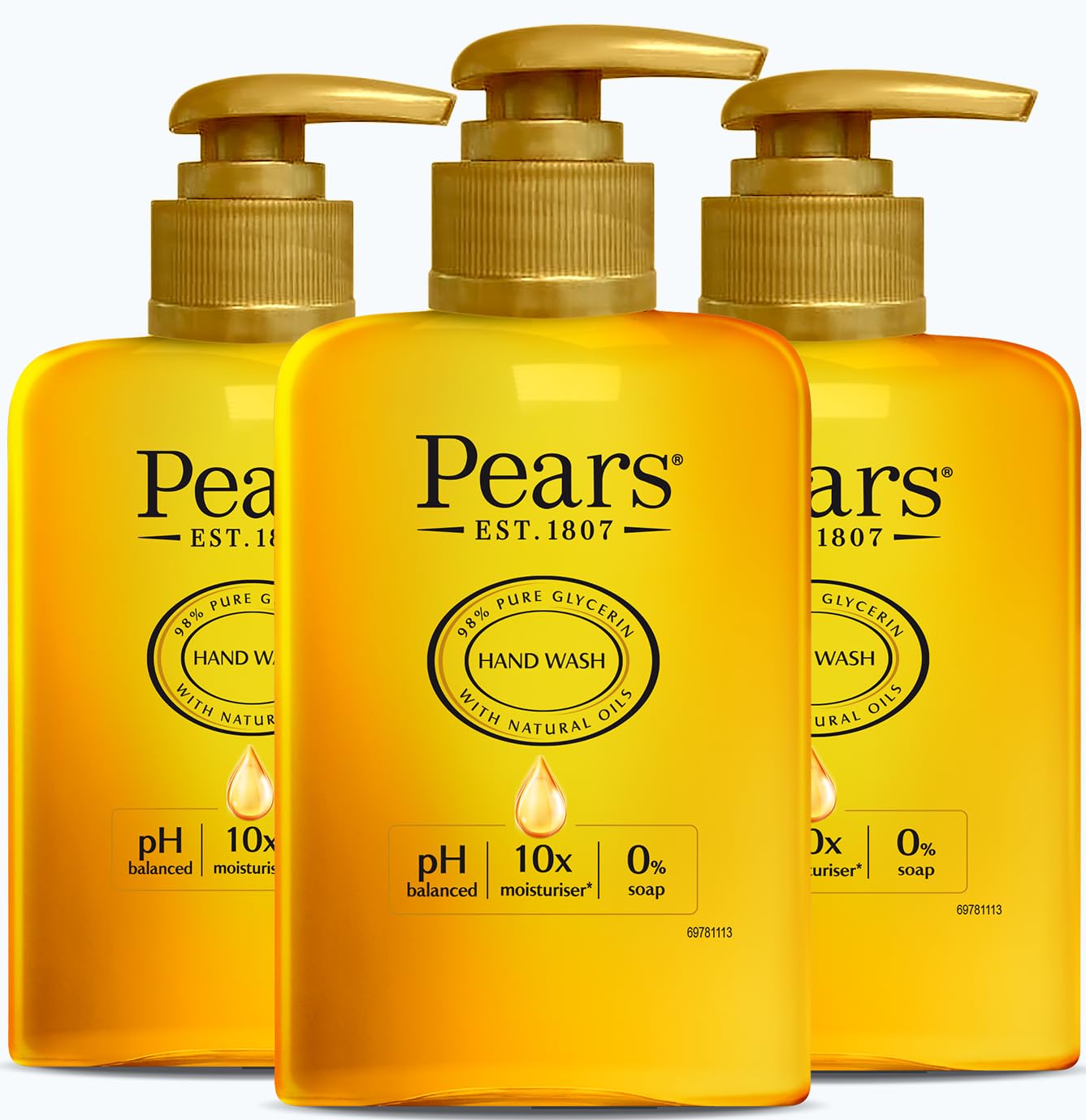 Pears Pure & Gentle Moisturising Liquid Hand Wash - Enriched with Glycerin and Formulated with Natural Oils, 10x More Moisturiser* - Soap-free Cleanser Ideal for Men and Women | 250ml (3 Pack)