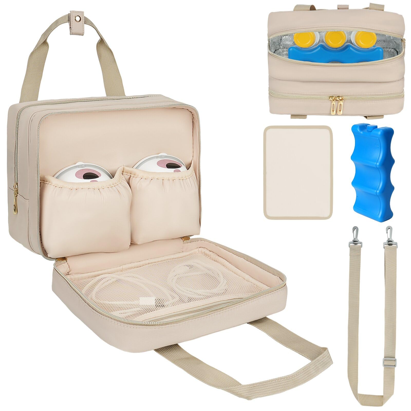 Photo 1 of Breastmilk Cooler Travel Bag, Wearable Breast Pump Storage Bag Compatible with Momcozy/Medela/Elvie/Willow Breast Pump with Ice Pack and Waterproof Mat,Khaki