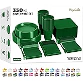 350 Pcs Emerald Green Plastic Plates For Party, Emerald Green Disposable Plates Set, 50 Of Each 9" Dinner Plate Set, 7" Dessert Plate, Cups, Napkins & Cutlery Plastic Dinnerware Set Exquisite