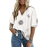 Summer Womens Spring Tops for Women Casual V Neck Half Short Sleeve Boho Blouses Shirts Flowy Vacation Clothes