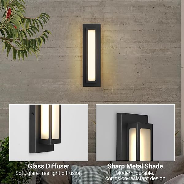 CALOKES MODERN LED OUTDOOR WALL SCONCE, 16W 3000K BLACK GEOMETRIC EXTERIOR LIGHT FIXTURE, WATERPROOF WALL MOUNT LIGHTING FOR FRONT DOOR, GARAGE, PATIO, AND HOUSE – 2 PACK