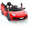 Hetoy Ride on Car for Kids 12V Licensed Lamborghini Electric Vehicles Battery Powered Sports Car with Control, 2 Speeds, Sound System, LED Headlights and Hydraulic Doors
