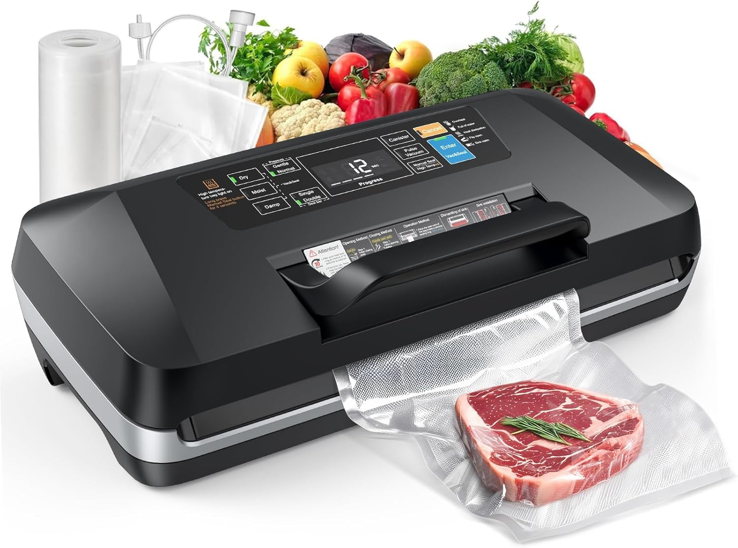 Photo 1 of 95kpa Vacuum Sealer, Commercial Fully Automatic Food Sealer, Powerful Sealing System, Double Heat Seal, Built-in Cutter and Bag Storage, 1 Roll Bag and 10 Precut Bags