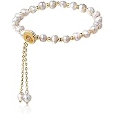 Cowlyn Pearl Bracelets for Women - Dainty 14K Gold Plated Beaded Pearl Link Chain Birthday Christmas Jewelry Gifts for Women
