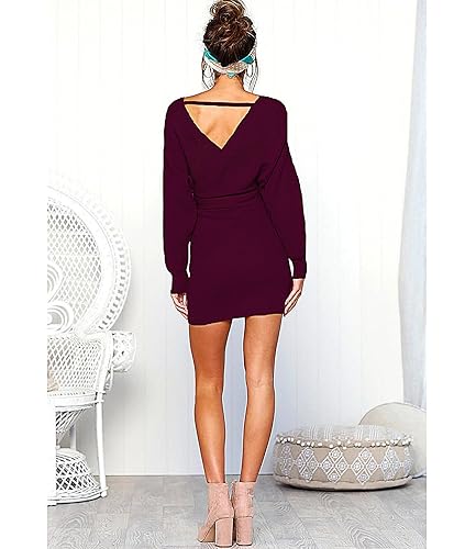batwing backless mini dress Brown Off-Shoulder Batwing Mini Dress | Backless Asymmetric Cutout main image 1