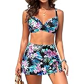 Yonique Women's Underwire Bikini with Swim Skirt - 2026 Tummy Control Two Piece Bathing Suit High Waisted Push Up Swimwear