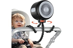 Koonie Oscillating Stroller Fan, Flexible Tripod, Clip-on for Car Seats, USB Rechargeable Battery Operated, 3 Speeds, Quiet Operation - Portable Baby Travel Gear for Camping, Tent, Crib, Bike