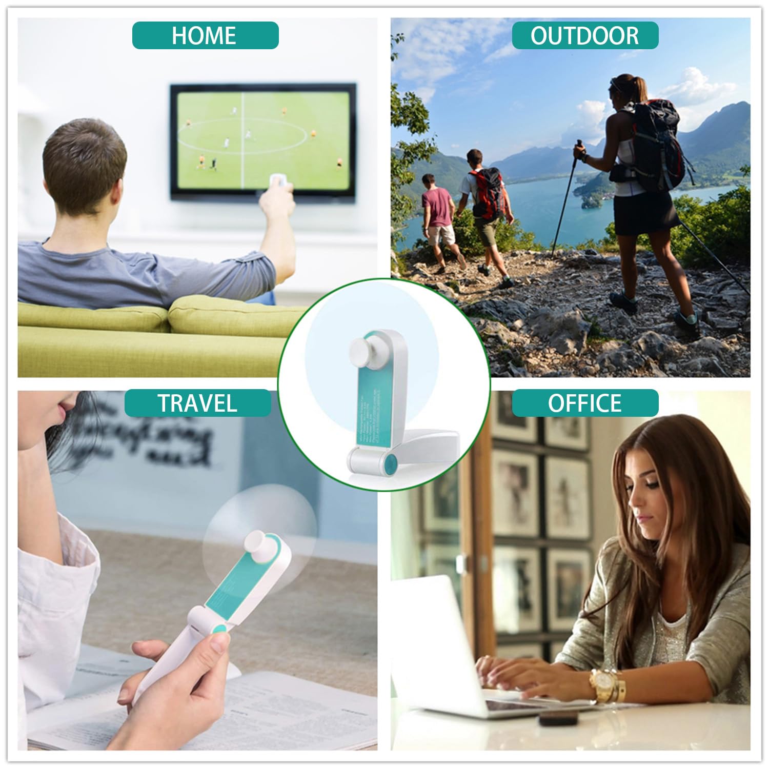 Personal Handheld Fan, Mini Portable Pocket Fan, Small Lightweight USB Rechargeable for Home Sports Outdoor Travel, 2 Speed Powerful Wind (Turquoise)