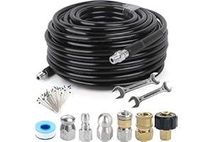 Sewer Jetter Kit 100FT for Pressure Washer,Drain Cleaner Hose,5800PSI Drain Cleaner Hose 1/4 Inch NPT Corner Rotating and But