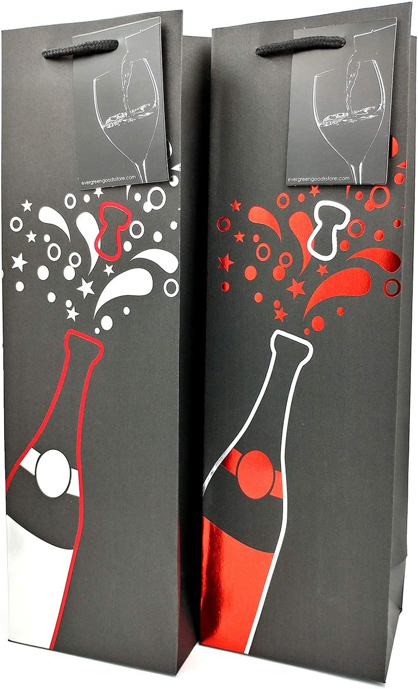 6 Pack Black Wine Gift Bags with Gift Tag and Handles, POP Design, Wine Bottle Carrier for Weddings Weddings, Anniversary