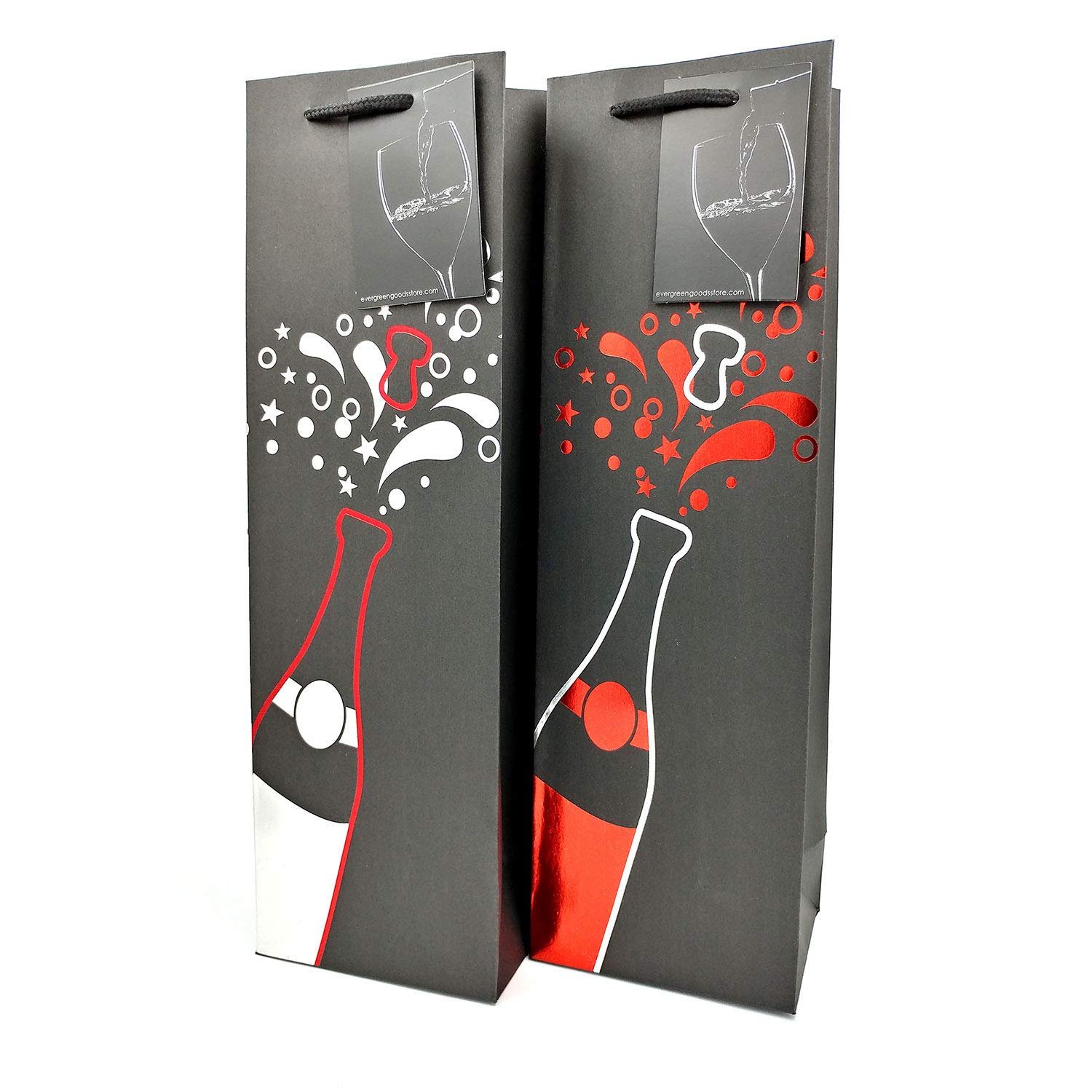 6 Pack Black Wine Gift Bags with Gift Tag and Handles - POP Design – Wine Bottle Carrier for Weddings, Weddings, Anniversary, Birthdays, Special occasions, H: 39 cm x W: 12 cm x D: 9 cm