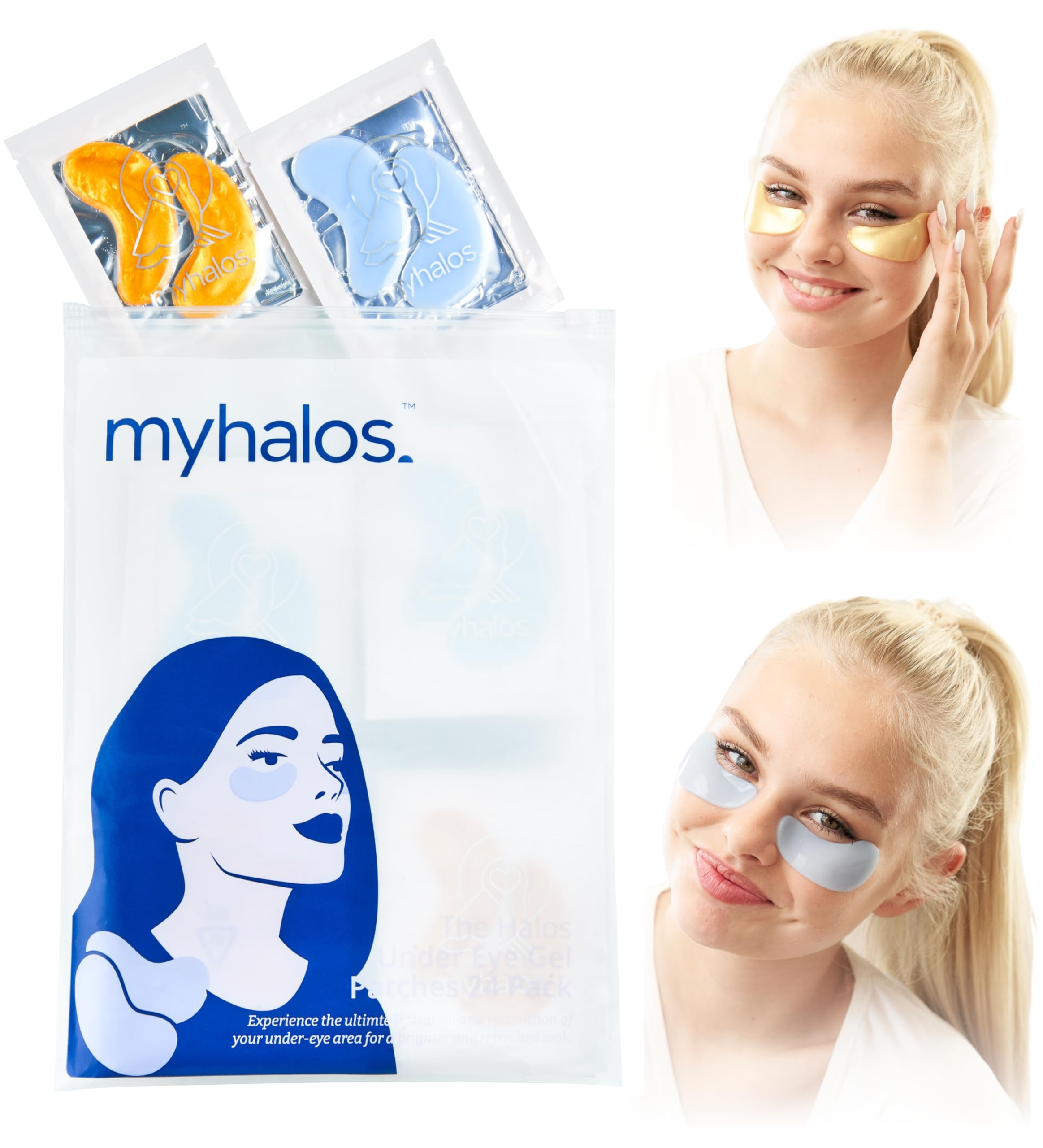 MyHalos® Under Eye Gel Patches - Eye Masks Skincare - 24 Under Eye Patches - Masks for Puffy Eyes & Masks for Dark Circles Pads Duo - Eye Bags Remover Collagen Patches