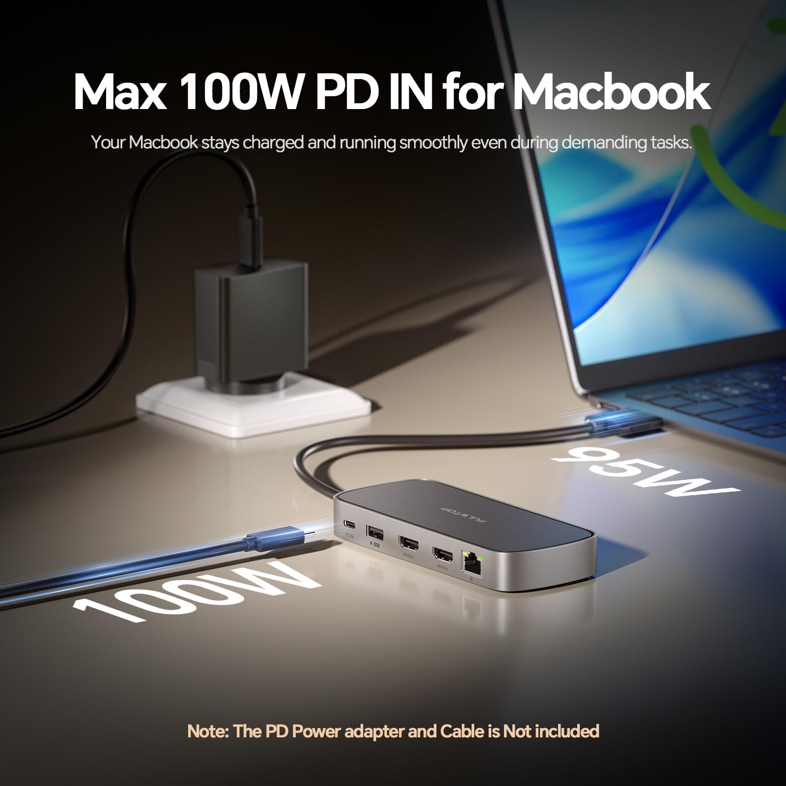 PULWTOP MacBook Dockingstation Dual Monitor 4K@60Hz für MacBook Pro/Air M5/M4/M3 Pro & Max, Dockingstation 2 monitore mit 2 HDMI Anschlüssen, PD, Ethernet, USB A/C 10 Gbit/s, SD/TF, USB 2.0 4