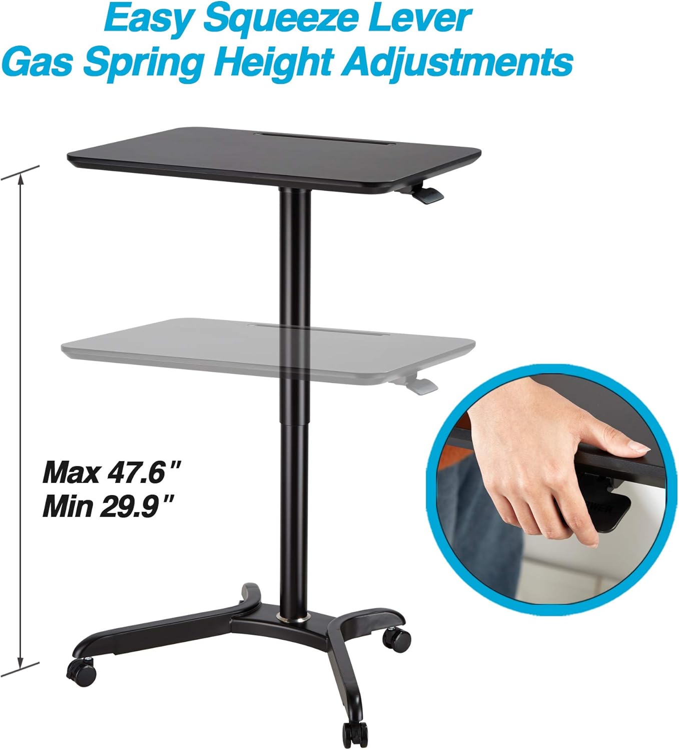 AVLT 48" Pneumatic Adjustable Height Desk (4 ft) - Adjustable Laptop Desk - Mobile Rolling Desk - Computer Cart - Rolling Height Adjustable Folding Desk - Mobile Black Cart with Brake Casters : Office Products