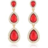 Vintage Rhinestone Teardrop Dangle Earrings Long Dangling Drop Earrings Crystal Chandelier Earrings for Women Wedding Bridal Prom