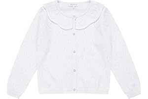 TRENDSTITCH Girls' Cardigan Long Sleeve Shrug Sweater for Kids Cotton Cropped Uniform Knit Outerwear Lucky Clover and Heart