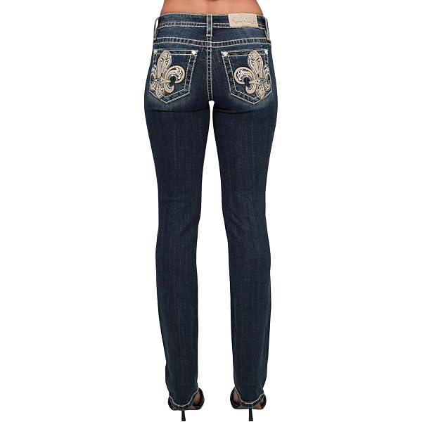 Jeans Miss Me Bootcut - Taille 27 Longueur 29 - Brodé Fleur De Lis | Jean Femme Décontracté