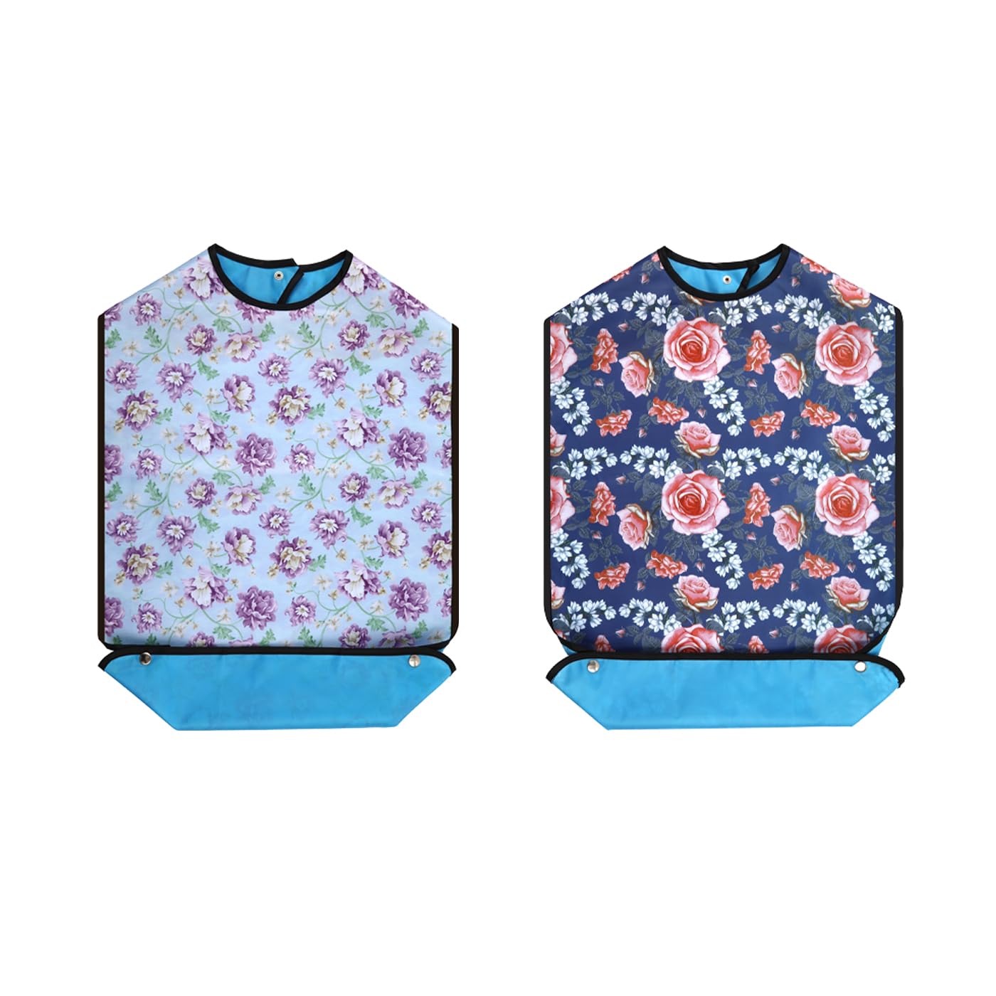 Dongawin Adult Bibs, Waterproof Floral Print Bibs for Eating Washable and Reusable Clothing Protectors (safflower,Purple flower)