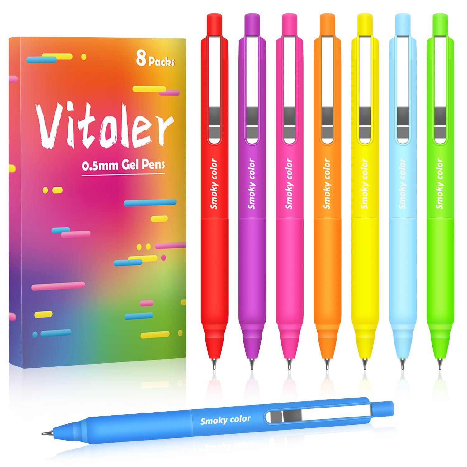 Photo 1 of Vitoler Gel Pens, 8 Pack Colored Pens, Colorful Ink Pens Retractable Silence Click Pen Cute Office School Supplies Gifts for Women
