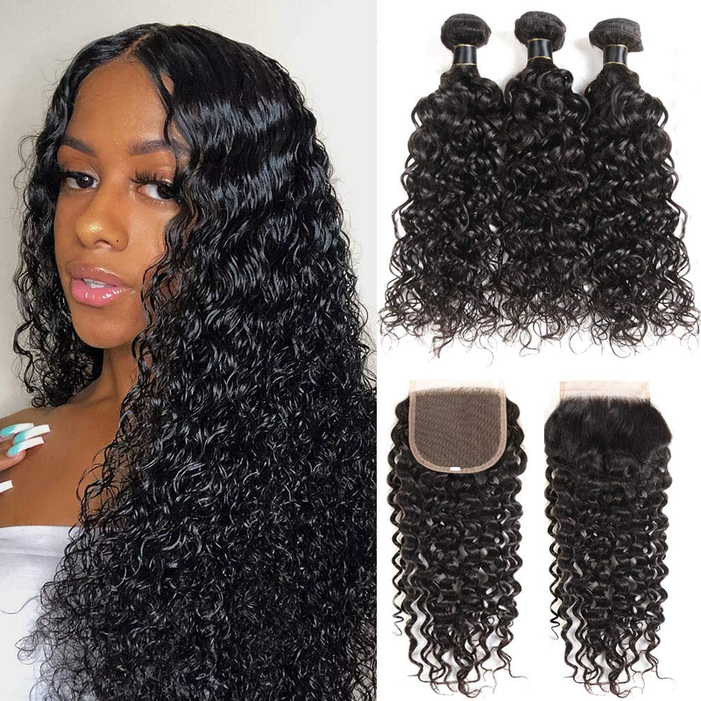 8A Water Wave Bundles with Closure (22 20 18+16) Brazilian