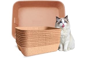 YCSKJK Disposable Cat Litter Box, Sturdy and Durable, Extra Thick, Large Size - 16.2"x12.6"x3.9", Leak Resistant and Sustainable, Disposable Litter Boxes for Cats (Brown, 10-Pack)