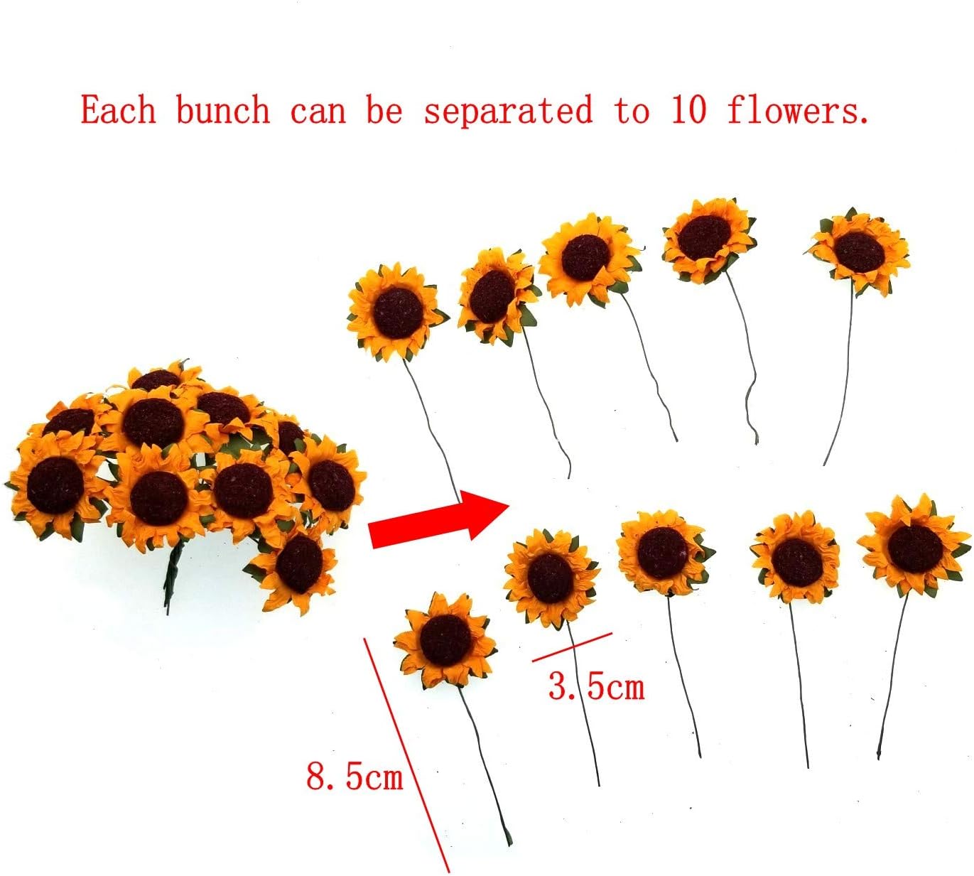 JZK 100 x Yellow Artificial Plastic Sunflowers, Fake Flowers - Image 4