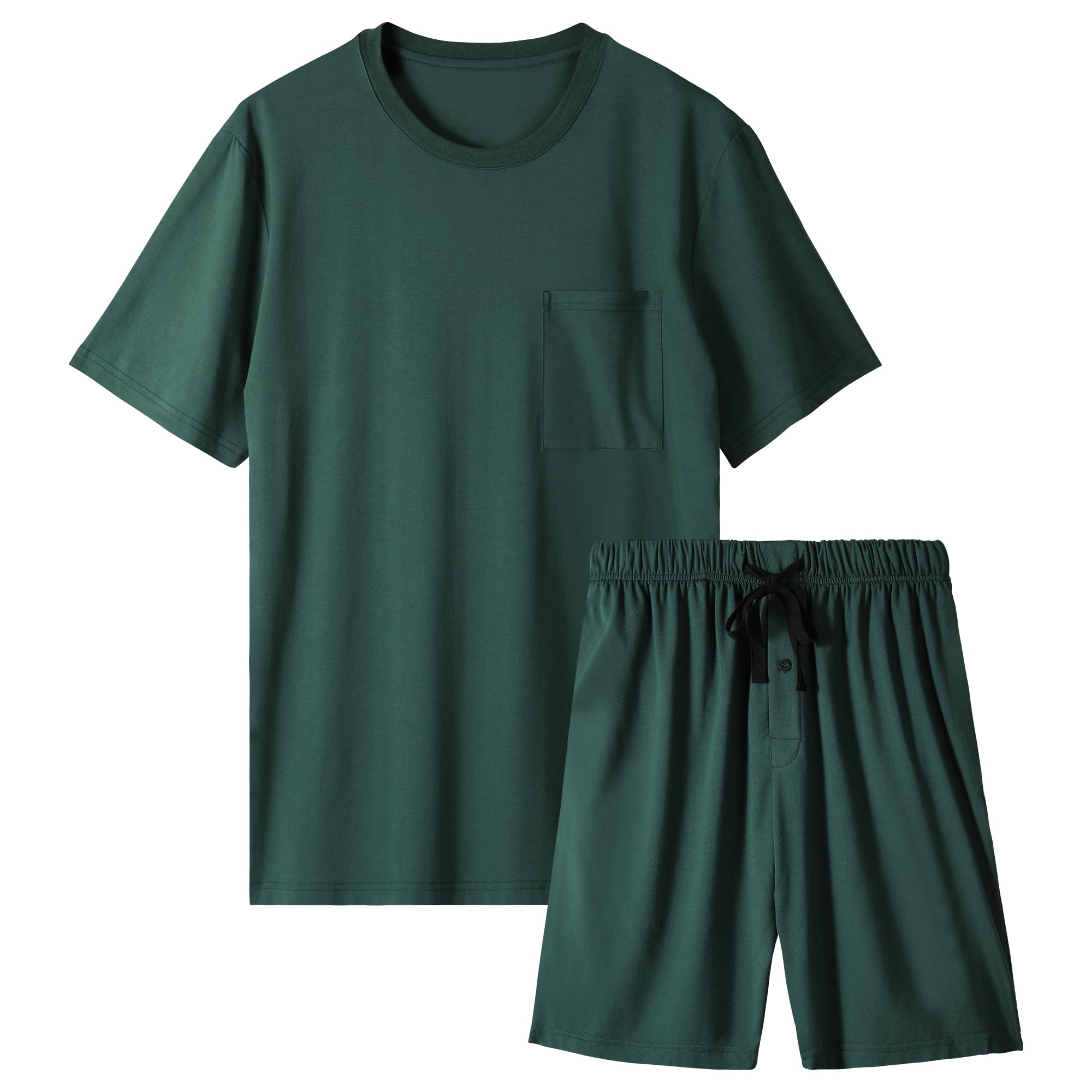 Photo 1 of BAMBOO COOL Mens Pajama Set Summer Pjs Sleepwear Short Sleeve Shirts Soft Lightweight Sleep Sets with Pockets D-green