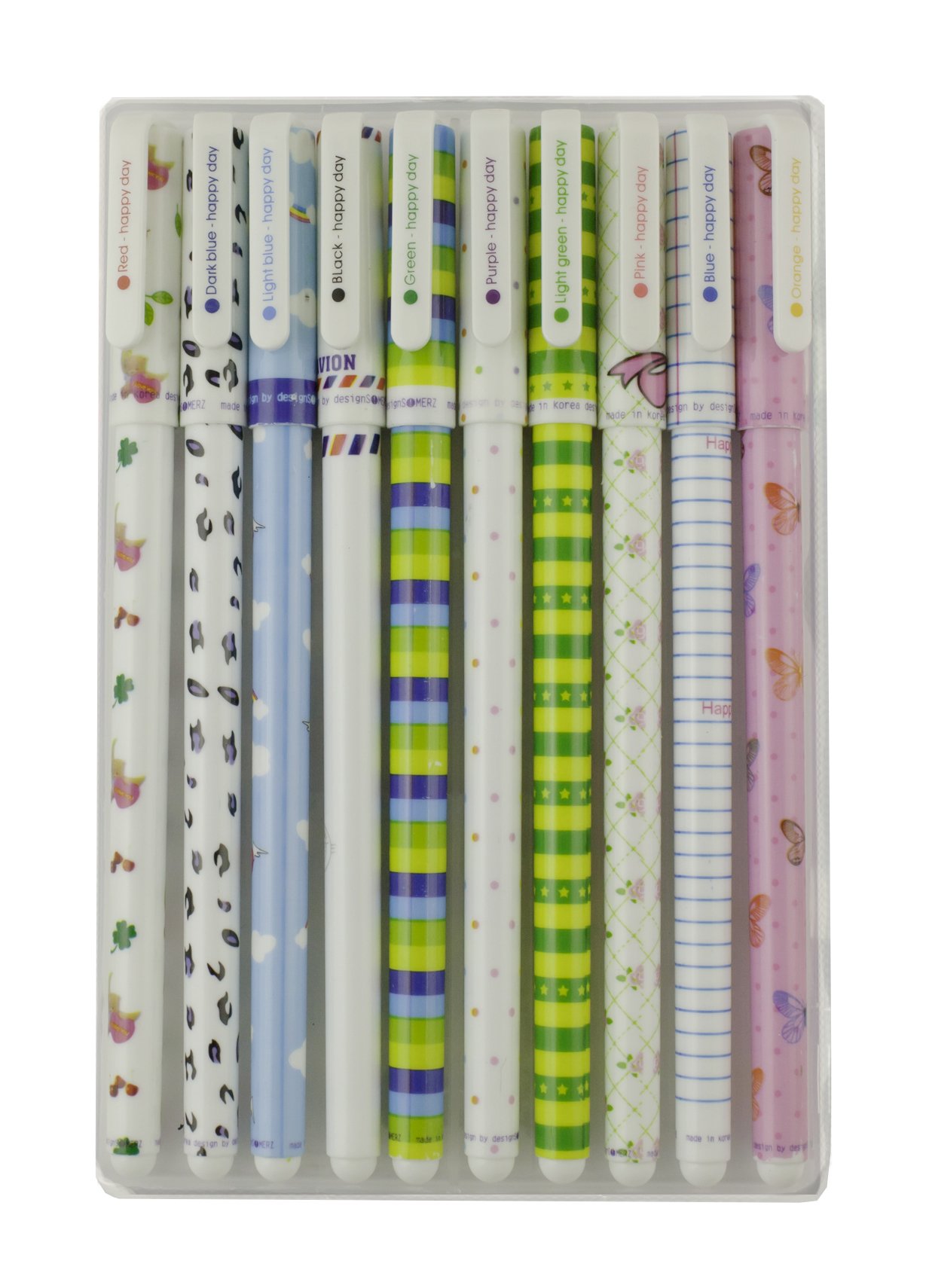 Emartbuy Pack of 10 Smooth Writing Gel Pens Fineliner Multi Colors Printed Designs Colorful Unicorn Flamingo Gel Ink Fine Tip Box Packed - Set 4