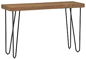 Rivet Hairpin Wood and Metal Tall 29.5" Console Bar Table, Walnut and Black