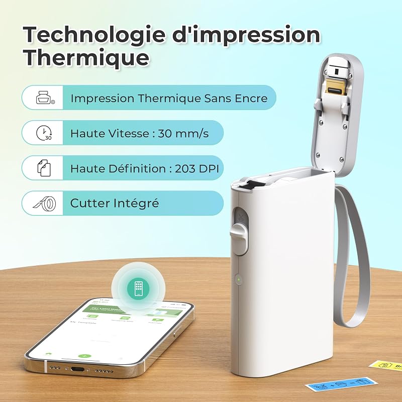 P21 Étiqueteuse Autocollantes, Imprimante Portable, 1 Rouleau, Blanc