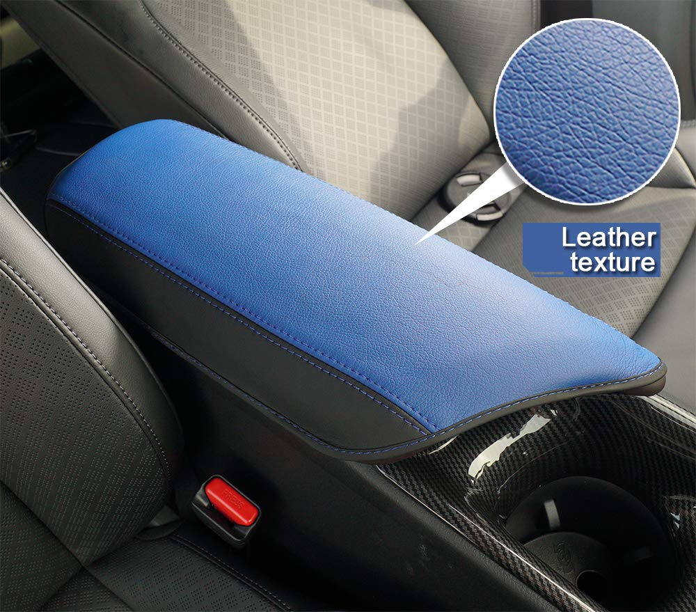 BeHave Autos Armrest Cover,Armrest Box Cover fit for Toyota CHR 2017 2018 2019 2020 2021 2022 2023 Accessories Central Console Armrest Box,Blue and Black Leather