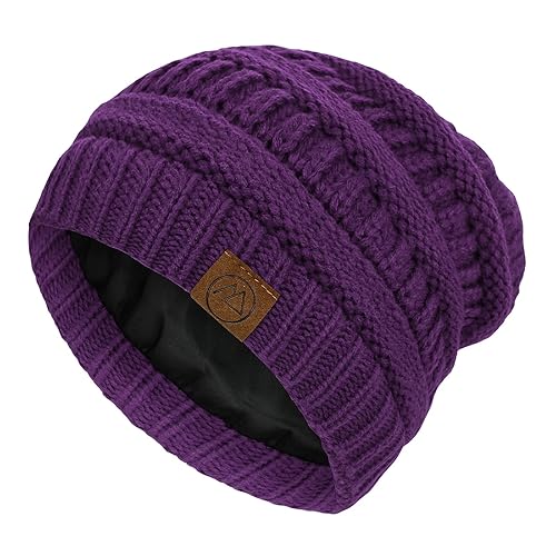 Beanies Women Satin Lined Beanie Winter Hats for Women Silk Lined Slouchy  Beanie for Winter Warm Knit Cuffed Beanie Hat Purple in Bahrain Whizz