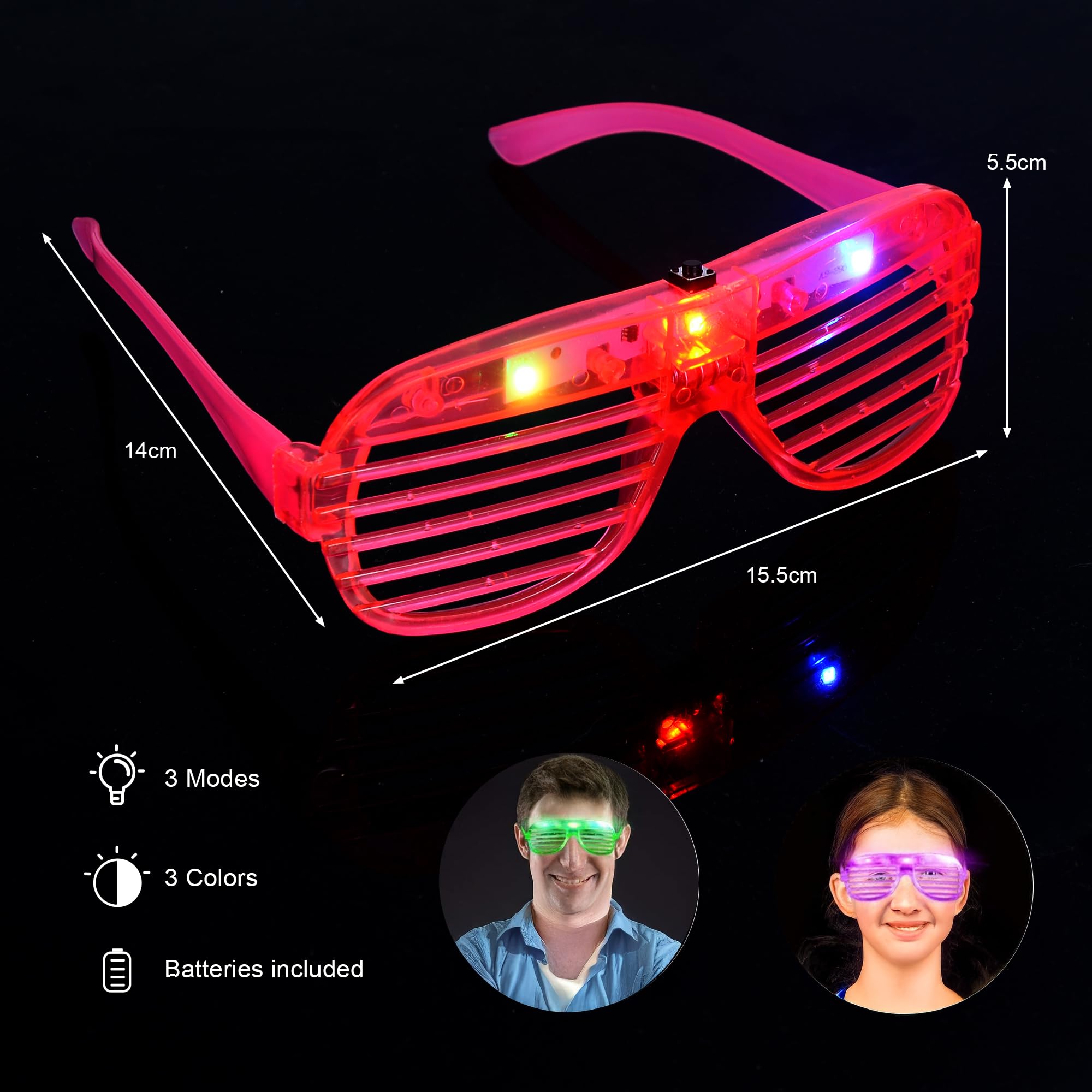 20 Pack LED Glasses,Glow glasses,Light up glasses,Glow in the dark glasses,Party glasses Rave neon Flashing Party For Birthday Mardi Gras New Year's Eve Party Decoration,For Kids/Adults