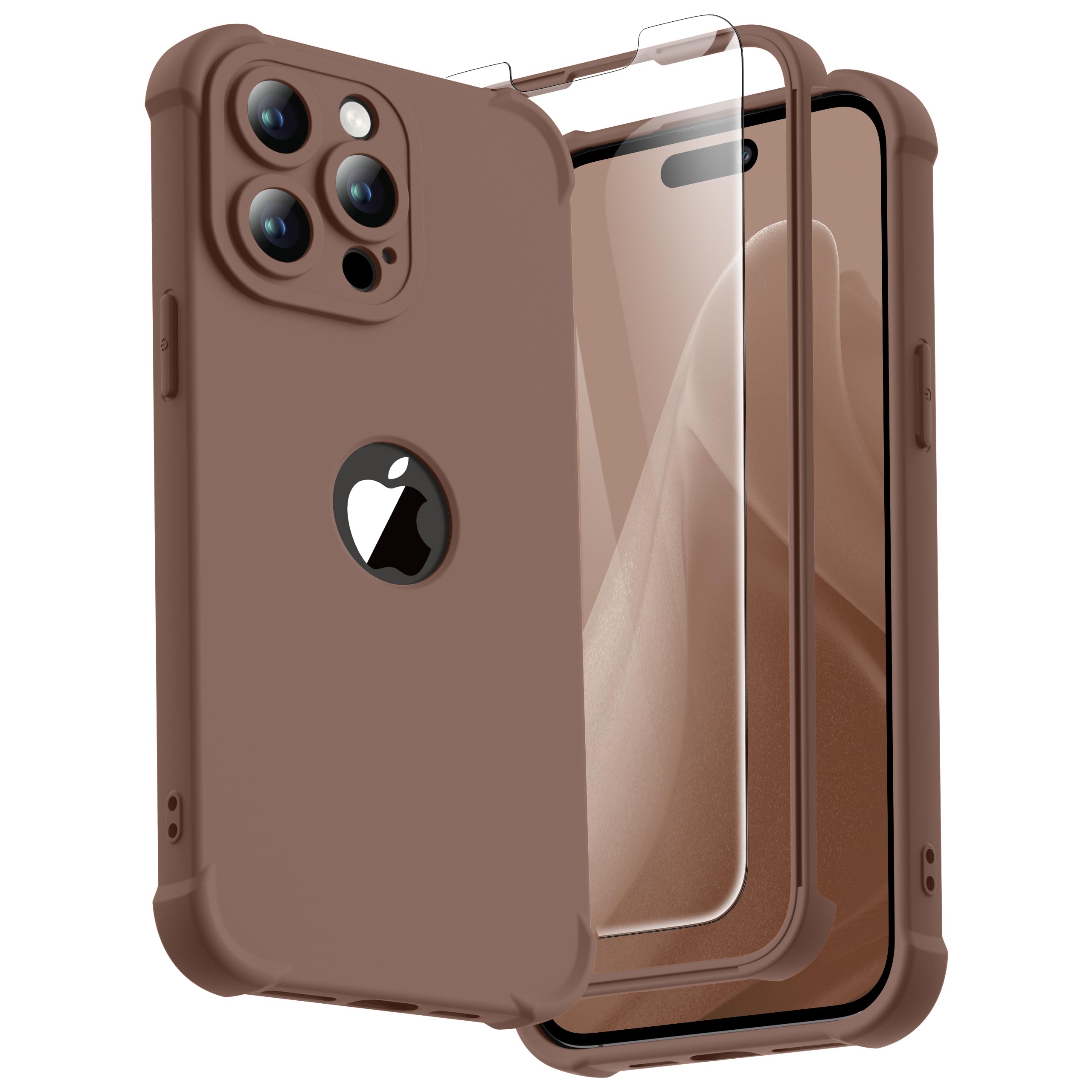 ORETECH for iPhone 14 Pro Case, with [2 x Tempered Glass Screen Protector] [Camera Protection] [Military Grade Shockproof ] Thin Slim Fit Rubber Bumper Phone Case Cover - Brown