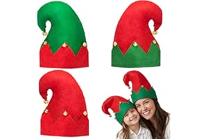 MCPINKY 3PCS Christmas Elf Hats, Elf Felt Hat with Jingle Bells Novelty Funny Christmas Hat for Kids Adults Holiday Party Costume Photos Props