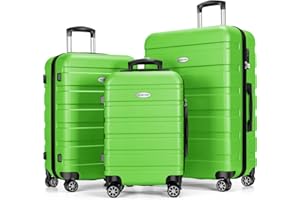 YEMENREN Luggage Sets Hardside Lightweight Suitcase with Spinner Wheels TSA Lock, 3-Piece Set (20/24/28), Green
