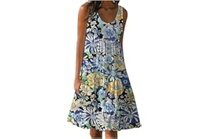 LBECLEY Boho Dresses for Women 2024 Summer Crewneck Beach Dress Loose Sleeveless Sundresses Cute Petite Flowy Midi Dress